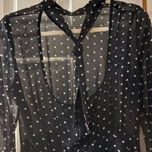Navy Blue Polka Dot Sheer Blouse